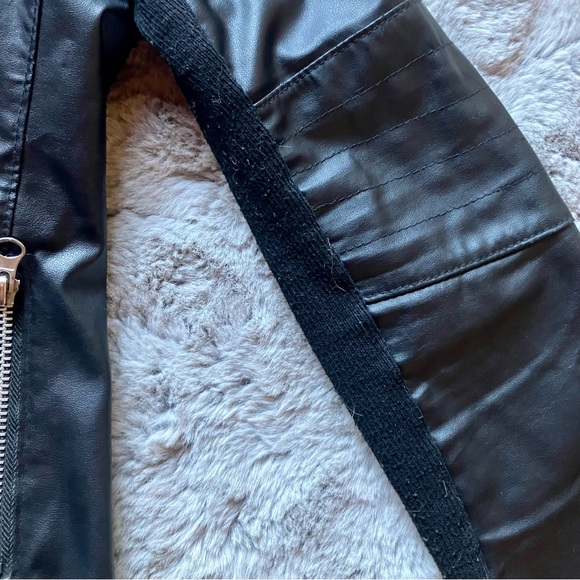 Moto Faux Black Leather side zip waterfall front lightweight jacket cardigan - Picture 13 of 13